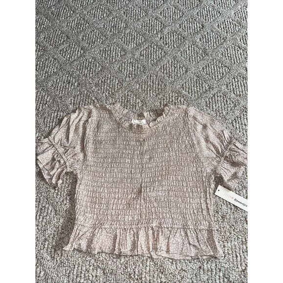Womens Urban Romantics Peach Tiny Floral Smock Chest Crop Top - Sz Large NEW - Picture 1 of 4